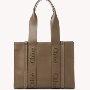 NWT Chloe Woody Medium Tote Army Green Leather